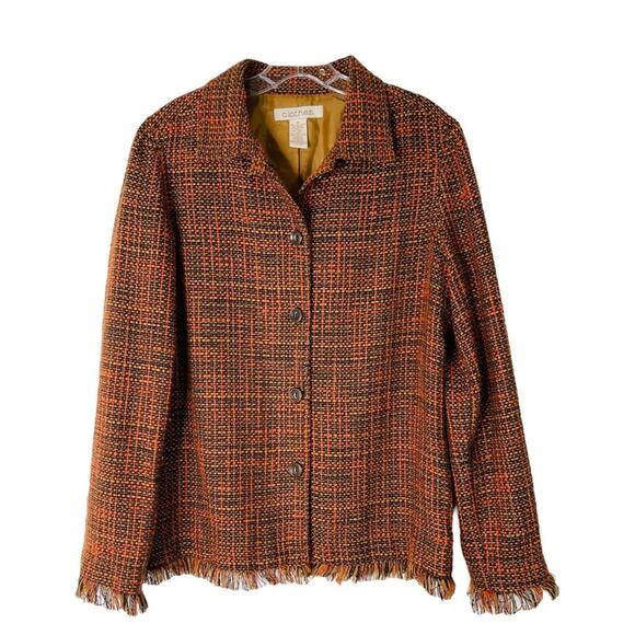Vintage orange brown tweed wool fringe button preppy office blazer medium - Picture 1 of 6
